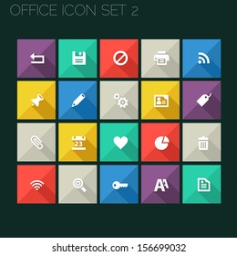 Trend office icons with long shadows, set 2