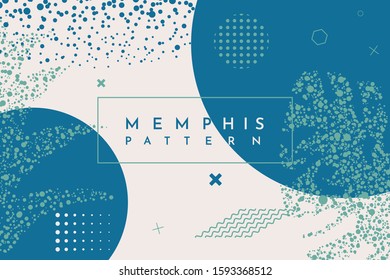 Trend poster. Bright dotted geometric leaves foliage. Violet color elements composition. Background in flat geometric style. Magazine, leaflet, billboard, sale, website template. Tropical large plants