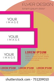 Trend poster flyer brochure cover design layout with circular shape graphic elements and place for background photography, blue and yellow color scheme, vector pattern in A4 format