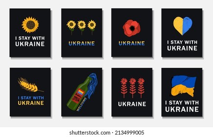 trend print 2022. support for ukraine. Set of postcards or posters for Ukraine. Vector illustration. The concept is no war.