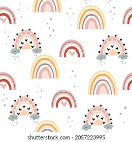 Trend rainbow in boho style seamless pattern. Vector illustration for children. Design for children's clothing, nursery decor