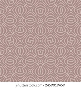 Trend seamless pattern of circles and arcs, geometric shapes in coffee color for coffee shop design. Decoration of lines on a brown background for textiles and wallpaper.