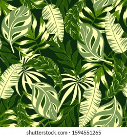 Trend seamless pattern, tropical background. Summer background with exotic leaves. Illustration in Hawaiian style. Vector hand draw background.