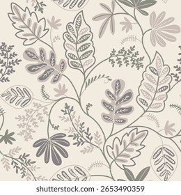 Trend seamless pattern with tropical plants and leaves. autumn modern leaf Black and grey with beige on white background with exotic leaves. 