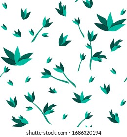 Tendencia tropical sin fisuras con hermosas hojas y plantas verdes, fondo blanco. Ornamento de verano. Hermoso patrón floral vectorial sin fisuras. Impresión de verano, textil, papel envuelto