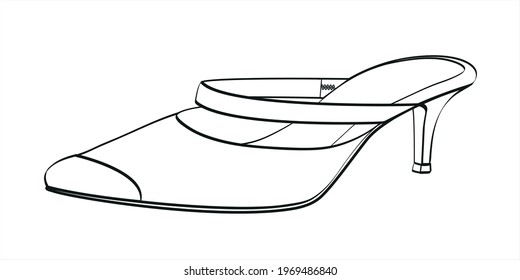 Zapatos de moda y zapatos de mula, icono, vector, boceto aislado en fondo blanco.