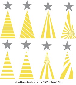 trend simple christmas trees icons set. yellow and grey colors. ornament vectoe illustration