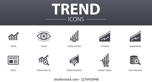 trend simple concept icons set. Contains such icons as trend setting, uptrend, downtrend, news and more, can be used for web, logo, UI/UX