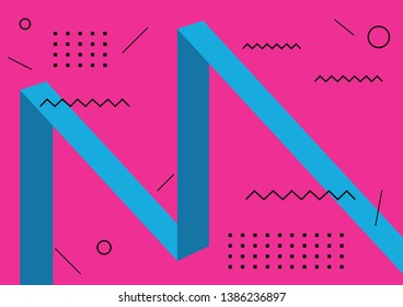 Trend simple geometric Neo Memphis composition, pattern, from broken lines, zigzags with space for inscriptions. Digital design, background template for flyers, banners, posters, magazines - vector.