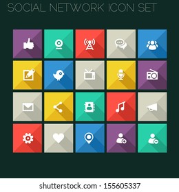 Trend social network icons with long shadows