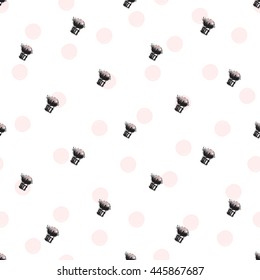Trend soft colored glamour seamless pattern with fashion accessories: blush brush. Colorful vector background in tender fashion style. Backdrop for flyer or greeting card
