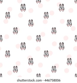 Trend soft colored glamour seamless pattern with fashion accessories: flat shoes. Colorful vector background in tender fashion style. Backdrop for flyer or greeting card