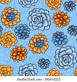 Trend of succulents patterns. Bright seamless patterns for fabrics, prints, scrapbooking, smart phones, wallpaper.