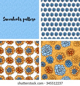Trend of succulents patterns. Bright seamless patterns for fabrics  prints  scrapbooking  smart phones  wallpaper.