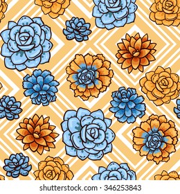 Trend of succulents patterns. Bright seamless patterns for fabrics  prints  scrapbooking  smart phones  wallpaper.