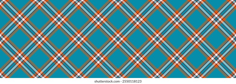 Trend textile vector check, invitation background fabric seamless. Checked texture plaid pattern tartan in cyan and orange colors palette.