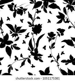 trend in textiles, vector background floral fabric, monochrome pattern seamless