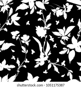 trend in textiles, vector background floral fabric, monochrome pattern seamless