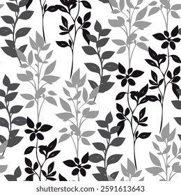 trend in textiles, vector background floral fabric, monochrome pattern seamless
