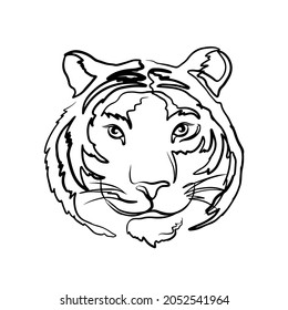 Trend is a tiger head drawing with a one line. Modern vector illustration. Symbol of the Chinese year 2022