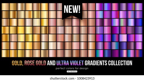 Trend ultra violet, gold, bronze metal gradients collection. Vector illustration