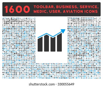 Trend vector icon and 1600 other business, service tools, medical care, software toolbar, web interface pictograms. Style is bicolor flat symbols, blue and gray colors, rounded angles, white