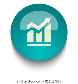 Trend vector icon on blue green glossy glass button on white background