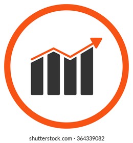 Trend vector icon. Style is bicolor flat circled symbol, orange and gray colors, rounded angles, white background.