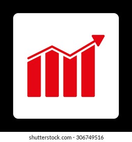 Trend vector icon. This flat rounded square button uses red and white colors and isolated on a black background.