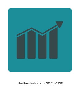 Trend vector icon. This flat rounded square button uses soft blue colors and isolated on a white background.