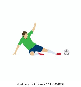 Trend vector illustration of soccer football player sliding the ball for defend as a center back position.