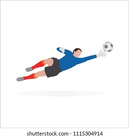 Trend vector illustration of soccer football player as a goal keeper try to save the ball.