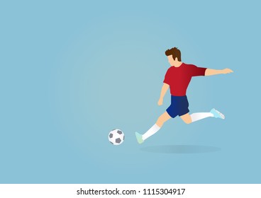 Trend vector illustration of soccer football player kicking the ball.Picture with copy space. 