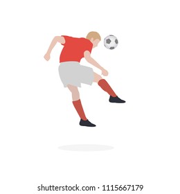 Trend vector illustration of soccer football player heading shoot the ball as a center forward position.White background.