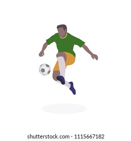 Trend vector illustration of soccer football player shift the ball for avoid sliding defender.White background.