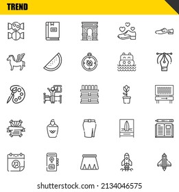 trend vector line icons set. sweet, calendar and palette Icons. Thin line design. Modern outline graphic elements, simple stroke symbols stock illustration