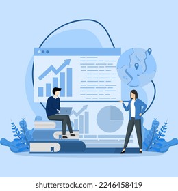 Trend watcher concept. Trend analysis and project promotion. Specialist in tracking the emergence of new business trends. Vector illustration in flat style