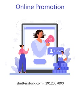Trend watcher online service or platform. Specialist in new business trends. Trend analysis and project promotion. Online promotion. Vector flat illustration