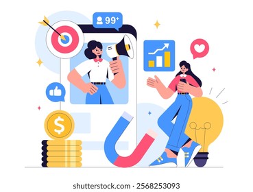 Trend Watcher Vector Illustration featuring a Specialist Monitoring Emerging Business Trends and Managing Projects in a Flat Style Cartoon Background