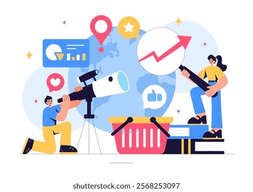 Trend Watcher Vector Illustration featuring a Specialist Monitoring Emerging Business Trends and Managing Projects in a Flat Style Cartoon Background