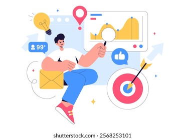 Trend Watcher Vector Illustration featuring a Specialist Monitoring Emerging Business Trends and Managing Projects in a Flat Style Cartoon Background