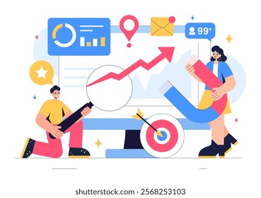 Trend Watcher Vector Illustration featuring a Specialist Monitoring Emerging Business Trends and Managing Projects in a Flat Style Cartoon Background