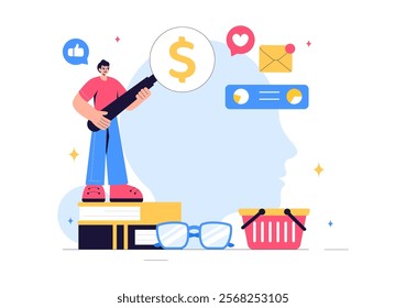 Trend Watcher Vector Illustration featuring a Specialist Monitoring Emerging Business Trends and Managing Projects in a Flat Style Cartoon Background