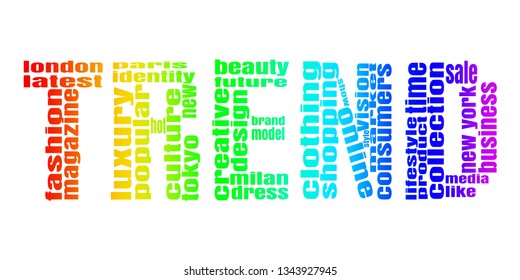 Trend word consist of relative words. Fashion Keywords Tag Cloud.