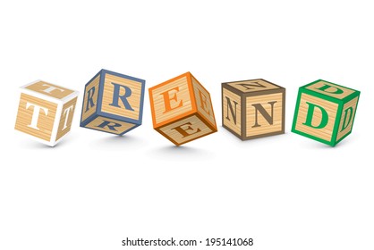 TREND escrito con bloques alfabéticos - ilustración vectorial