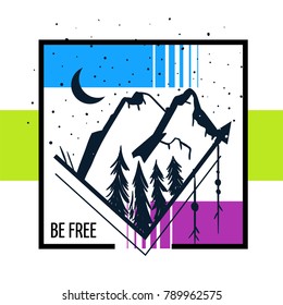 Trendi vector illustration with mountain landscape and color blocks