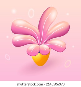 Trending 3D Isometric, cartoon icon. Beautiful indoor flower with pink leaves in a yellow pot. Vector illustration for website