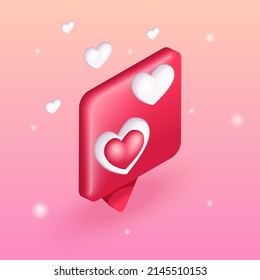 Isometric, icono de caricatura 3D. A los brillantes les gusta. A las redes sociales les encanta el sistema de aprobación. Comentario y seguidor. Ilustración vectorial para el sitio web.