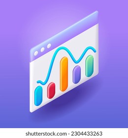 Trending 3D Isometric, cartoon illustration. Sales, increase money growth icon, progress marketing. Concept of business analysis. Vector icons for website