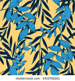 Trending abstract seamless pattern with colorful tropical leaves and plants on cream background. Vector design. Jungle print. Floral background. Printing and textiles. Exotic tropics. Fresh design.